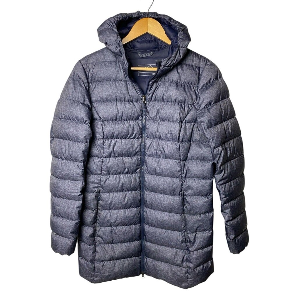 Eddie Bauer Heathered Dark Blue Hooded Puffer Jacket